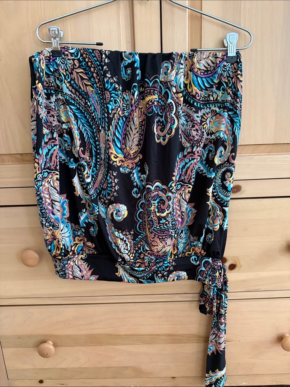 Ariella Black Paisley Tie-Waist Skirt strapless